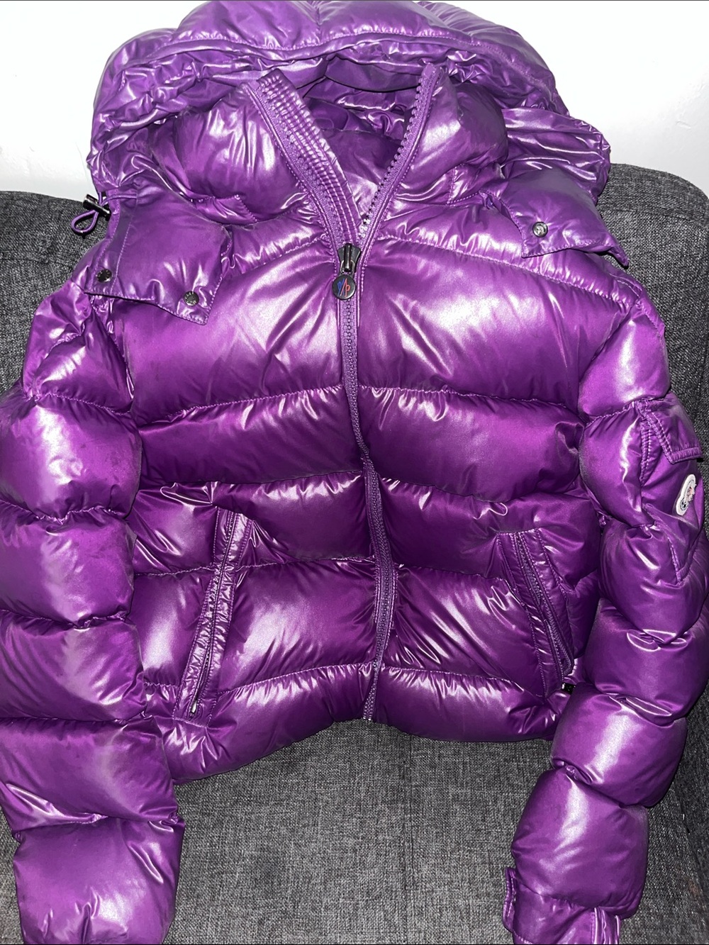 Moncler Kids Shiny Hooded Puffer Jacket - Violet
